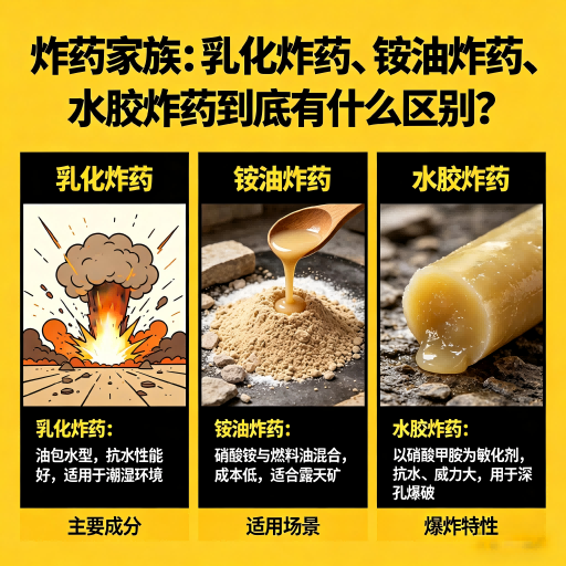 育才镇炸药家族：乳化炸药、铵油炸药、水胶炸药到底有什么区别？